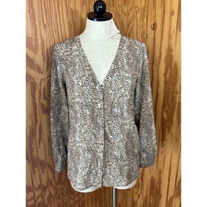 Joie Blouse Top Button Front Long Sleeve Leopard Animal Print Silk Biege Sz XS